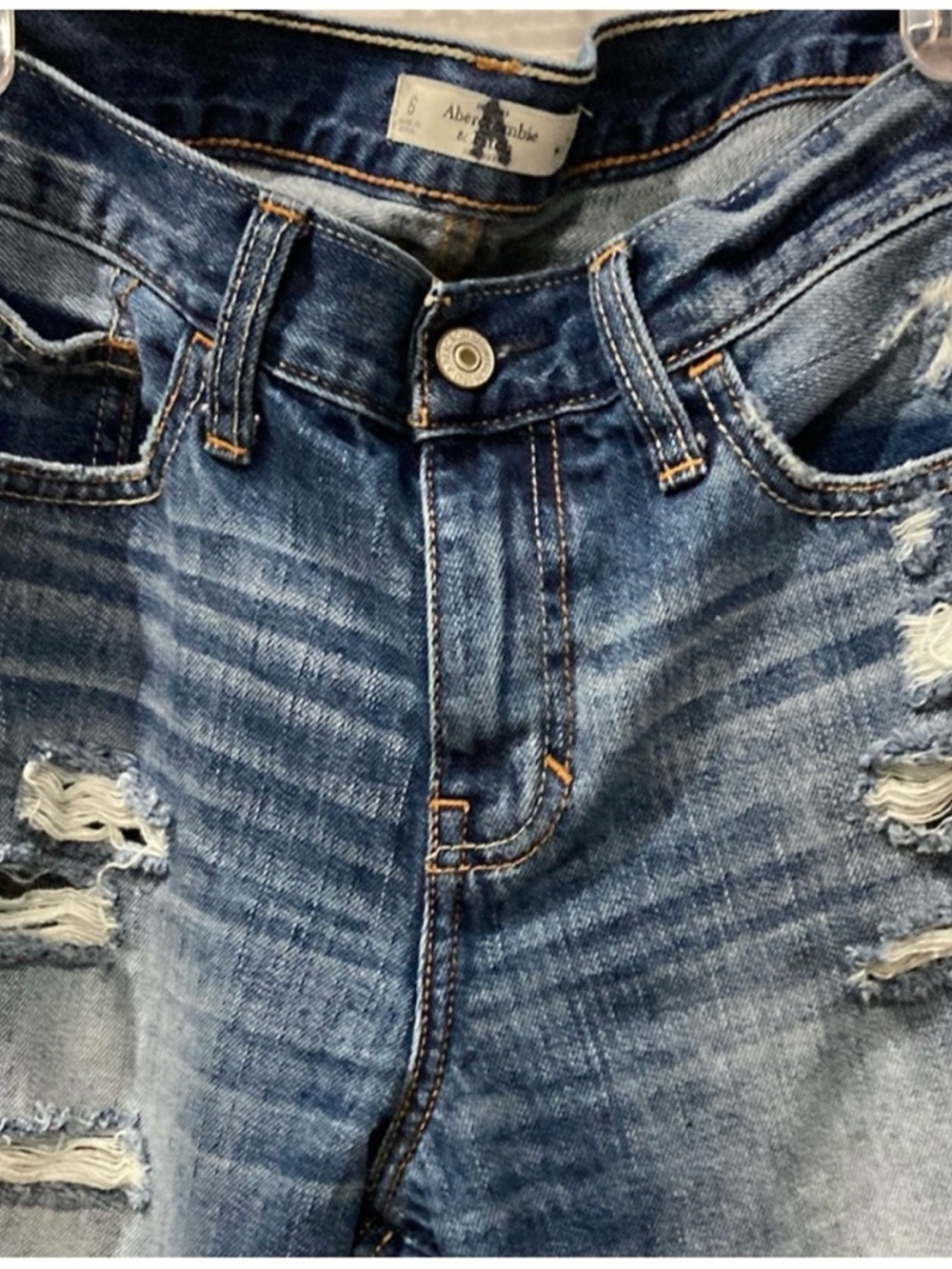 Abercrombie & Fitch Distressed Medium Blue Slim Straight Jeans - Picture 4 of 7